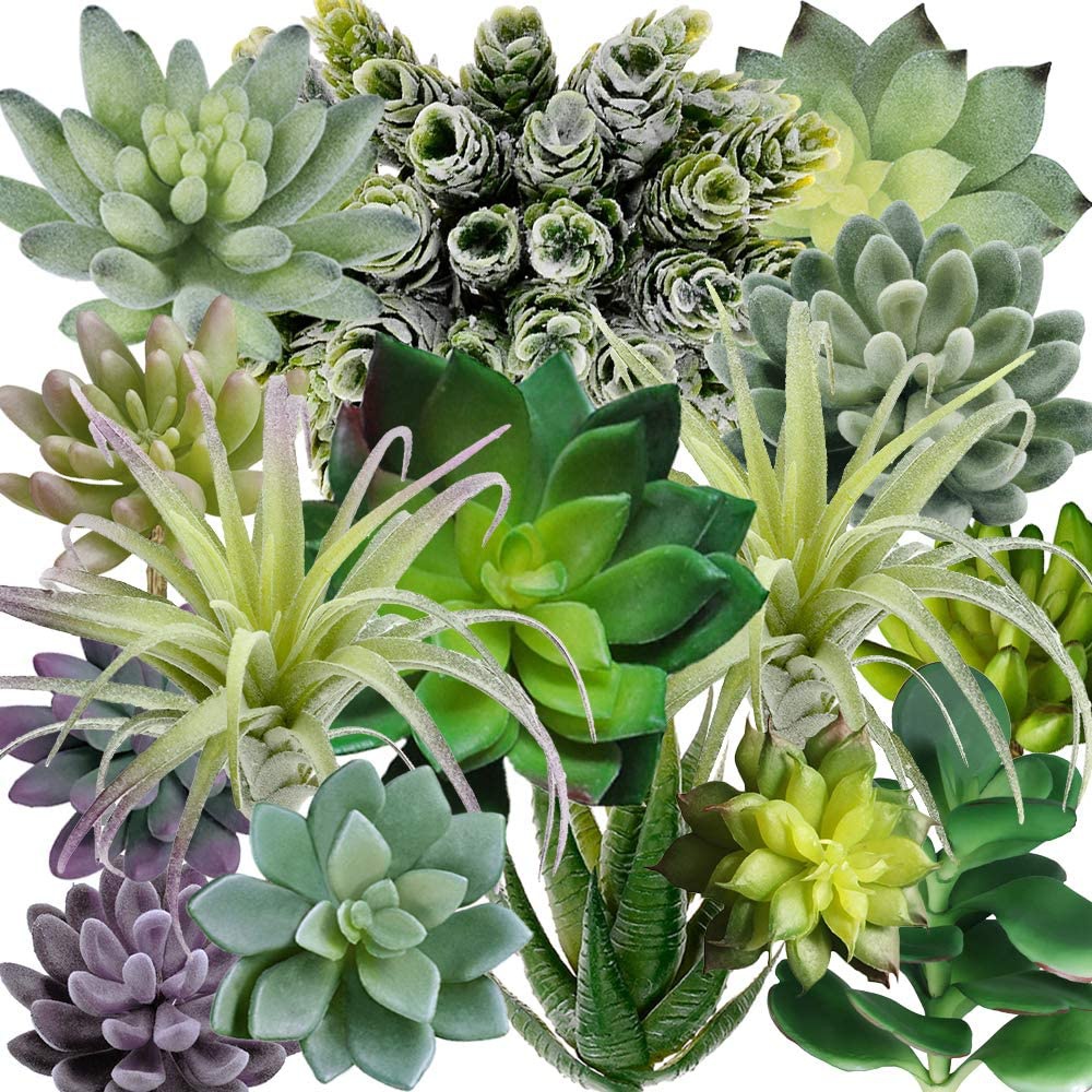 Echeveria Succulent - 15 stuks geassorteerde kunstmatige vetplanten, ongepotte